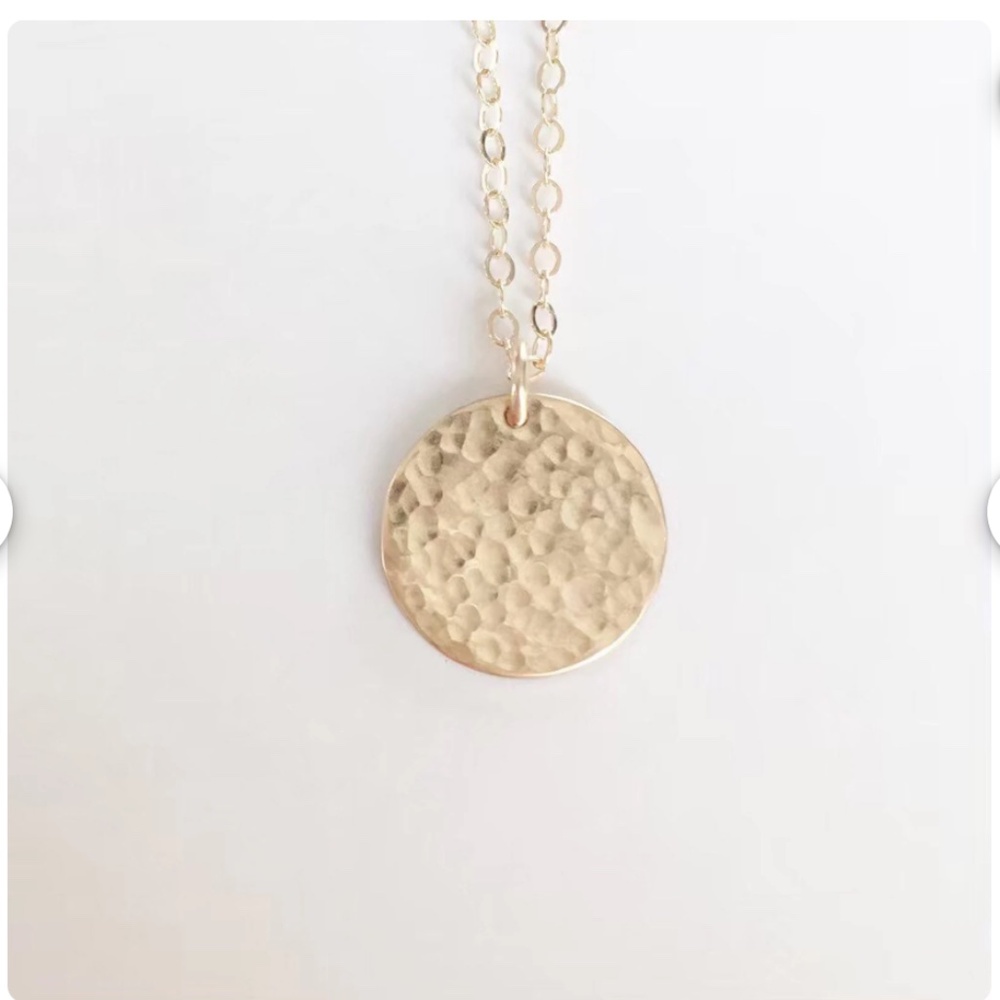 Hammered disc necklace Gold filled 16 inch gold chain